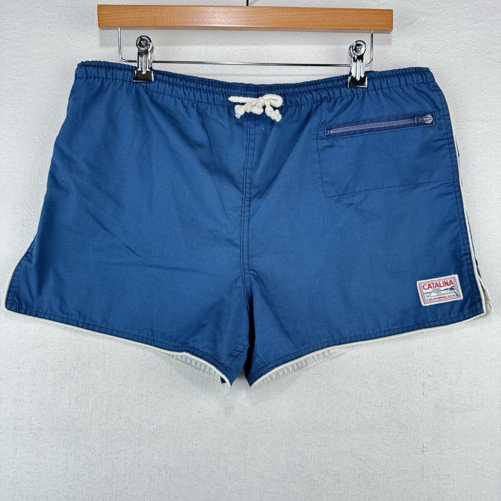 60's Vintage Catalina Men's 38 Blue Swim Shorts 2" Made In California USA